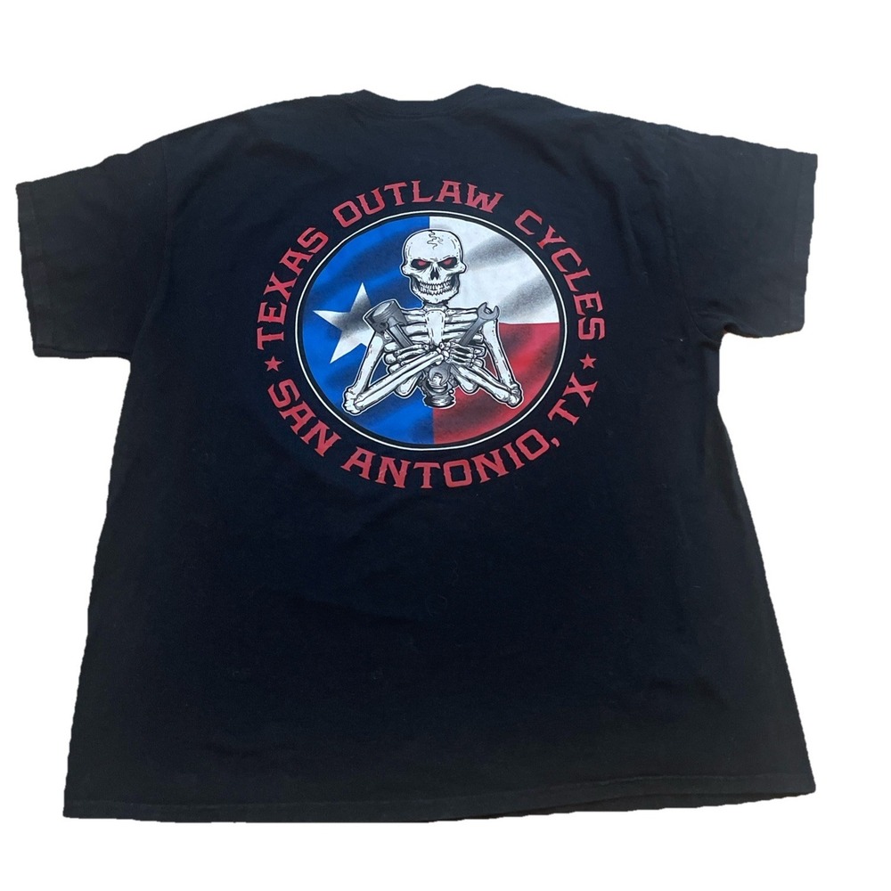 Texas‎ Outlaw Cycles San Antonio TX Black Short Sleeve Graphic Tee Size XL - Picture 2 of 6